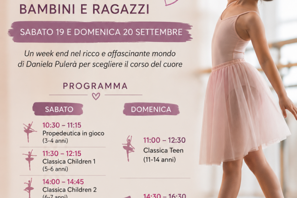 Open day danza bambini e ragazzi Sabato 19 e domenica 20 settembre 2026